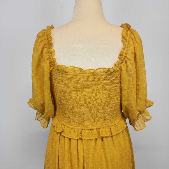 Anthropologie Ruffle Smocked Maxi Dress Size S Dark Yellow Cottage Prairie Boho - Picture 7 of 16